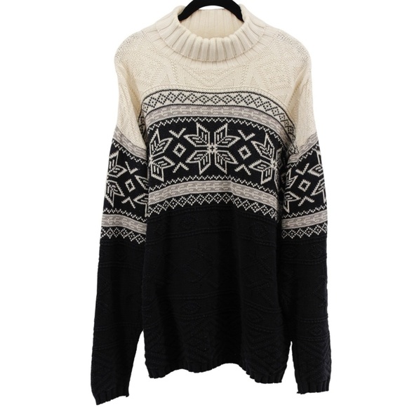Vintage Y2K Aeropostale Ivory and Black Snowflake Winter Holiday Sweater Size L - Picture 2 of 8